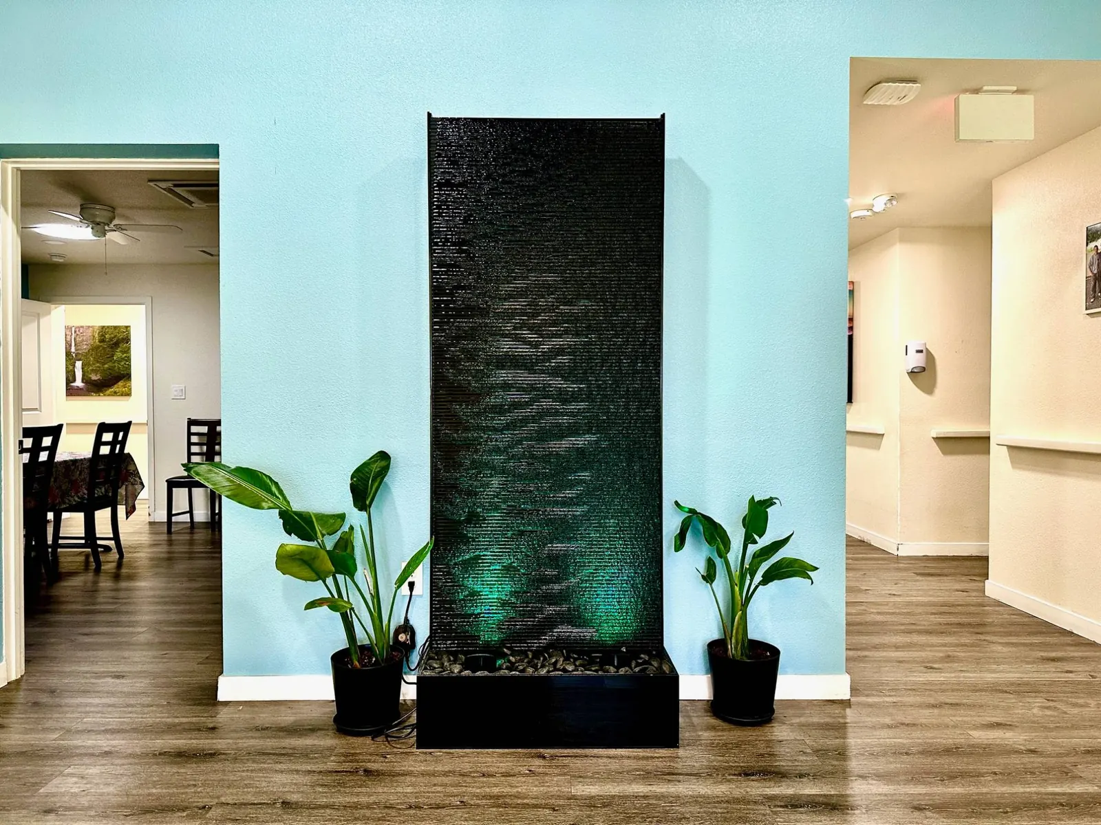 Water wall fountain in the hallway